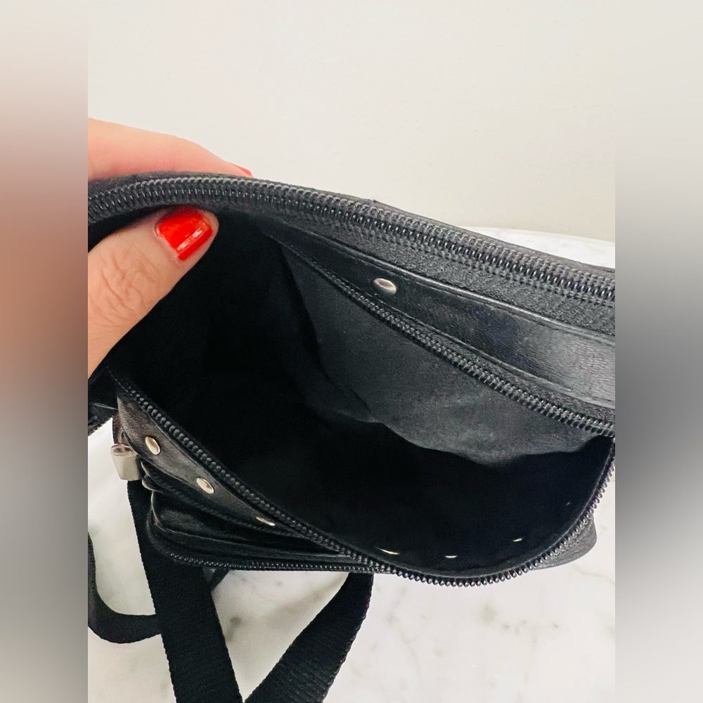 Black Leather Fanny Pack / Motorcycle Waist Bag with Studs - Picture 6 of 13